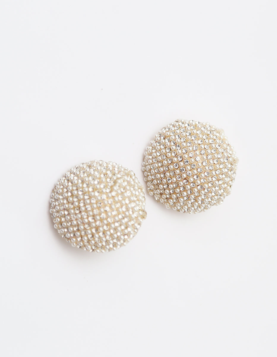 Aretes de botón oversize con pavé de microperlas y topacios blancos Ultramar
