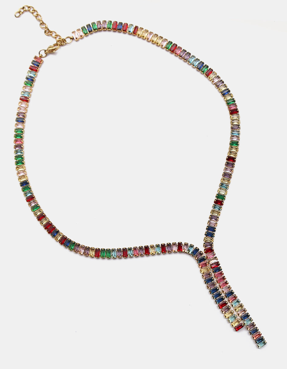 Gargantilla estilo corbatero en oro laminado con espinolitas baguette multicolores Ultramar