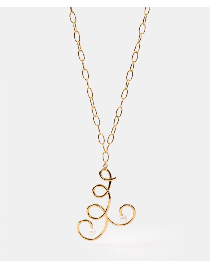 Collar Largo de eslabones con dije rematado con una perla de cristal nacarado