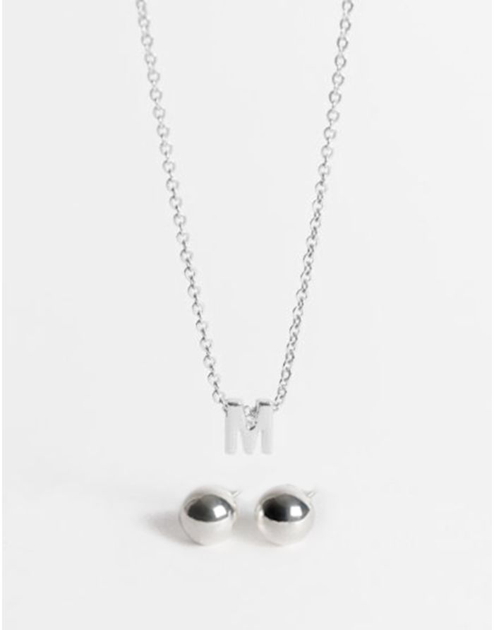 Set Personalizado Dije con inicial inicial y broqueles de esfera 