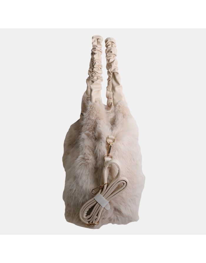 Bolso Bucket Large con asa y correa de Piel y Pelo de Conejo