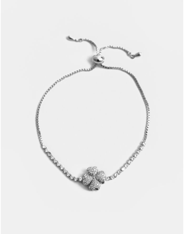 PULSERA CON DIJE FORMA TREBOL Y TOPACIOS BLANCOS