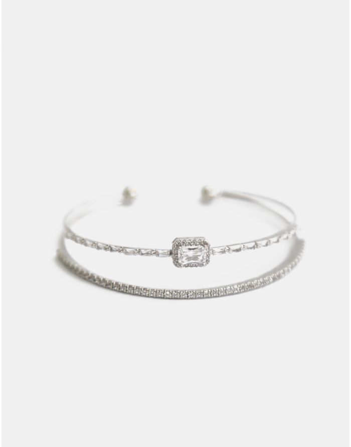 BRAZALETE DOBLE LINEA TOPACIO RECTANGULAR Y TOPACIOS BLANCOS