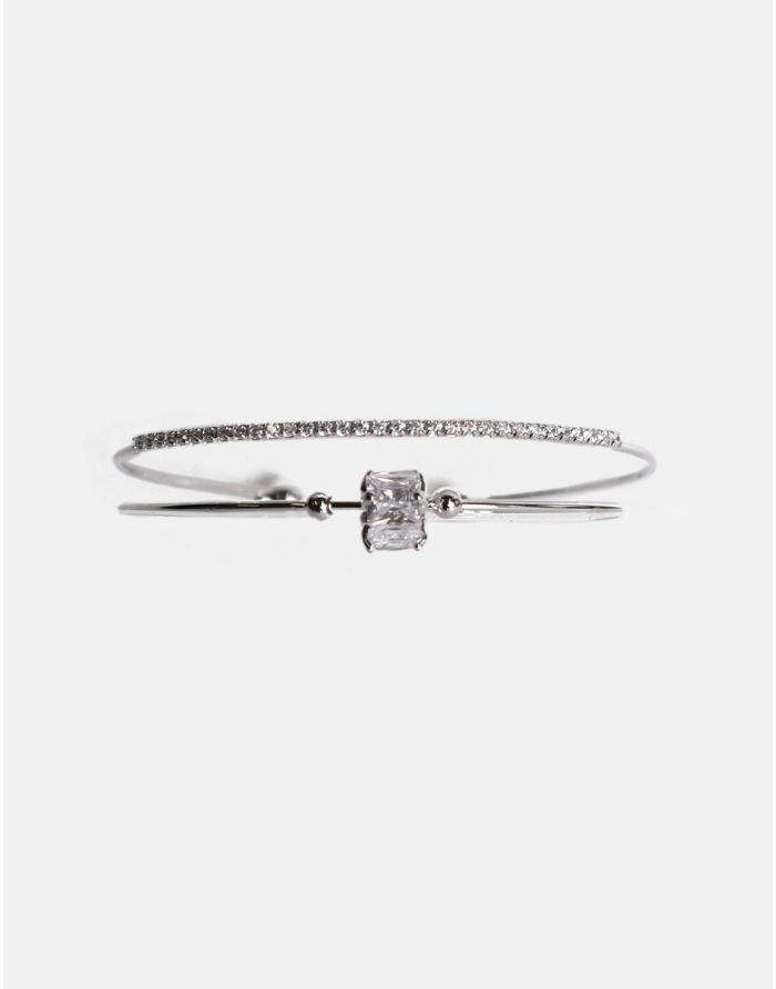 BRAZALETE DOBLE LINEA CON TOPACIOS BLANCOS