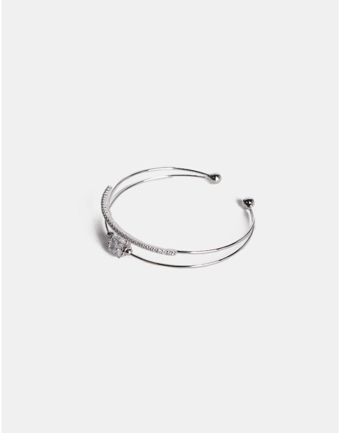 BRAZALETE DOBLE LINEA CON TOPACIOS BLANCOS