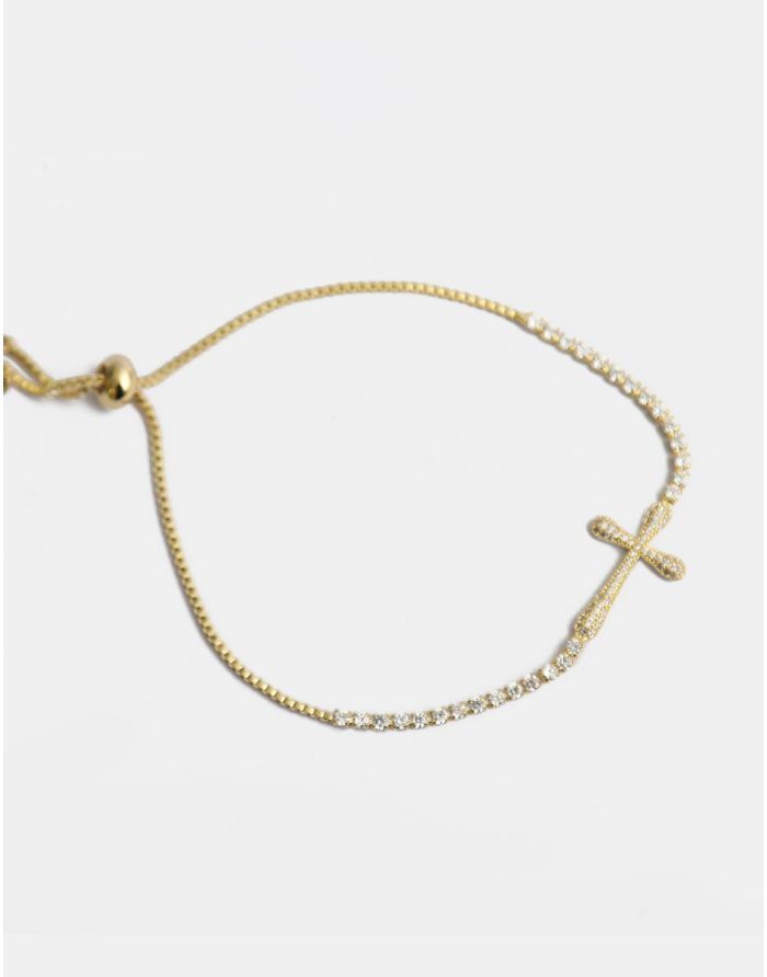 PULSERA AJUSTABLE CON DIJE EN FORMA DE CRUZ MINI
