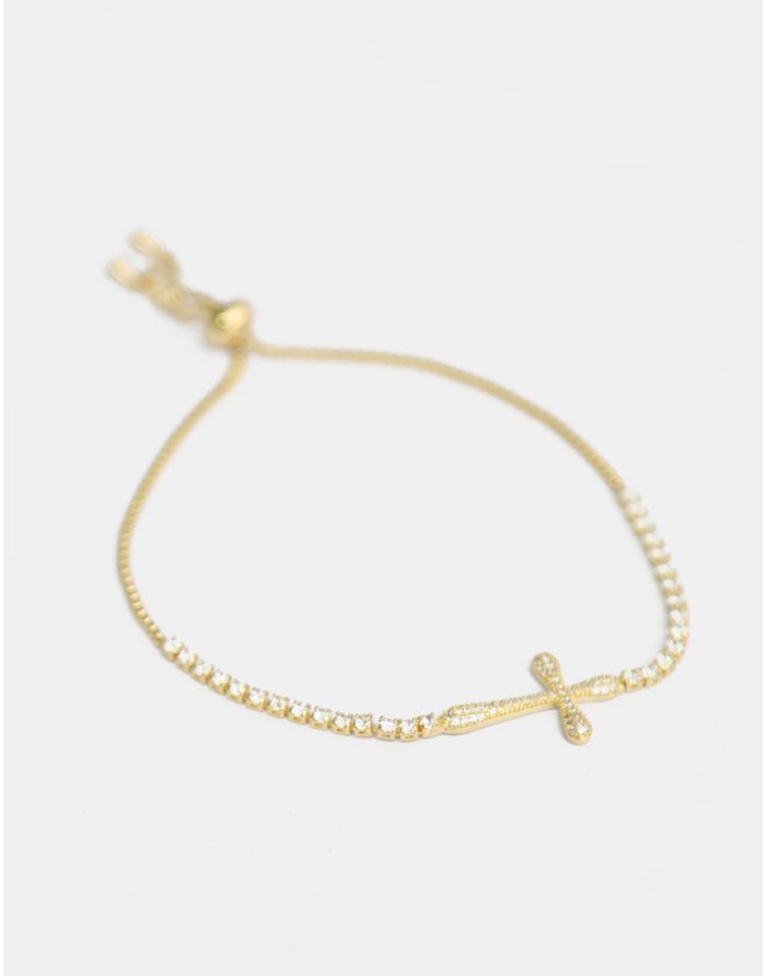 PULSERA AJUSTABLE CON DIJE EN FORMA DE CRUZ MINI