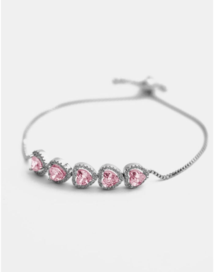 PULSERA CON TOPACIOS EN FORMA DE CORAZÓN ROSAS
