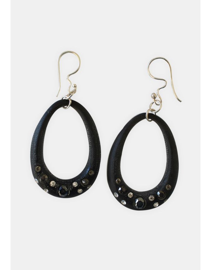 Aretes Ovalados Negros con Piedras