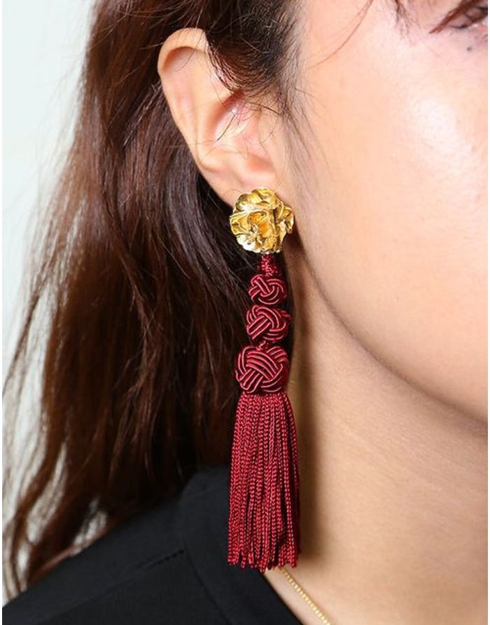 Aretes Flor con Hilo de Seda