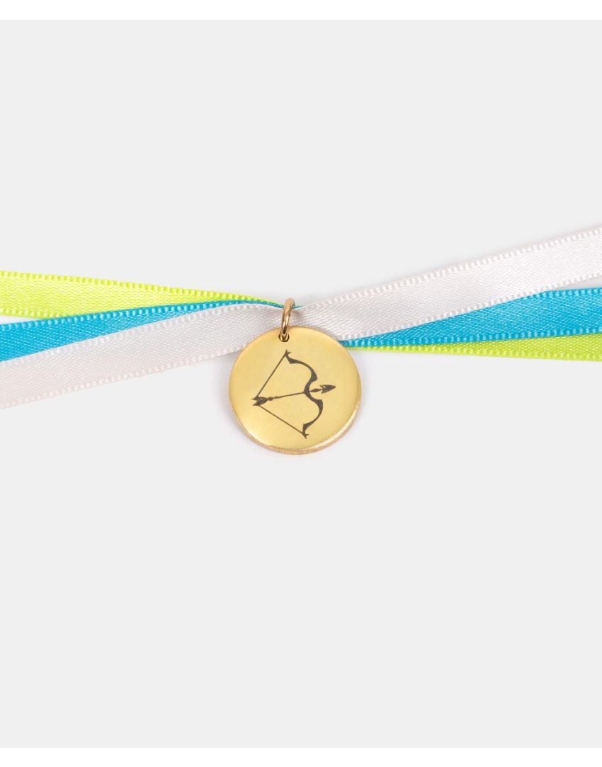 Pulsera Dije (charm)  grabado zodiacal signo Sagitario con listones intercambiables