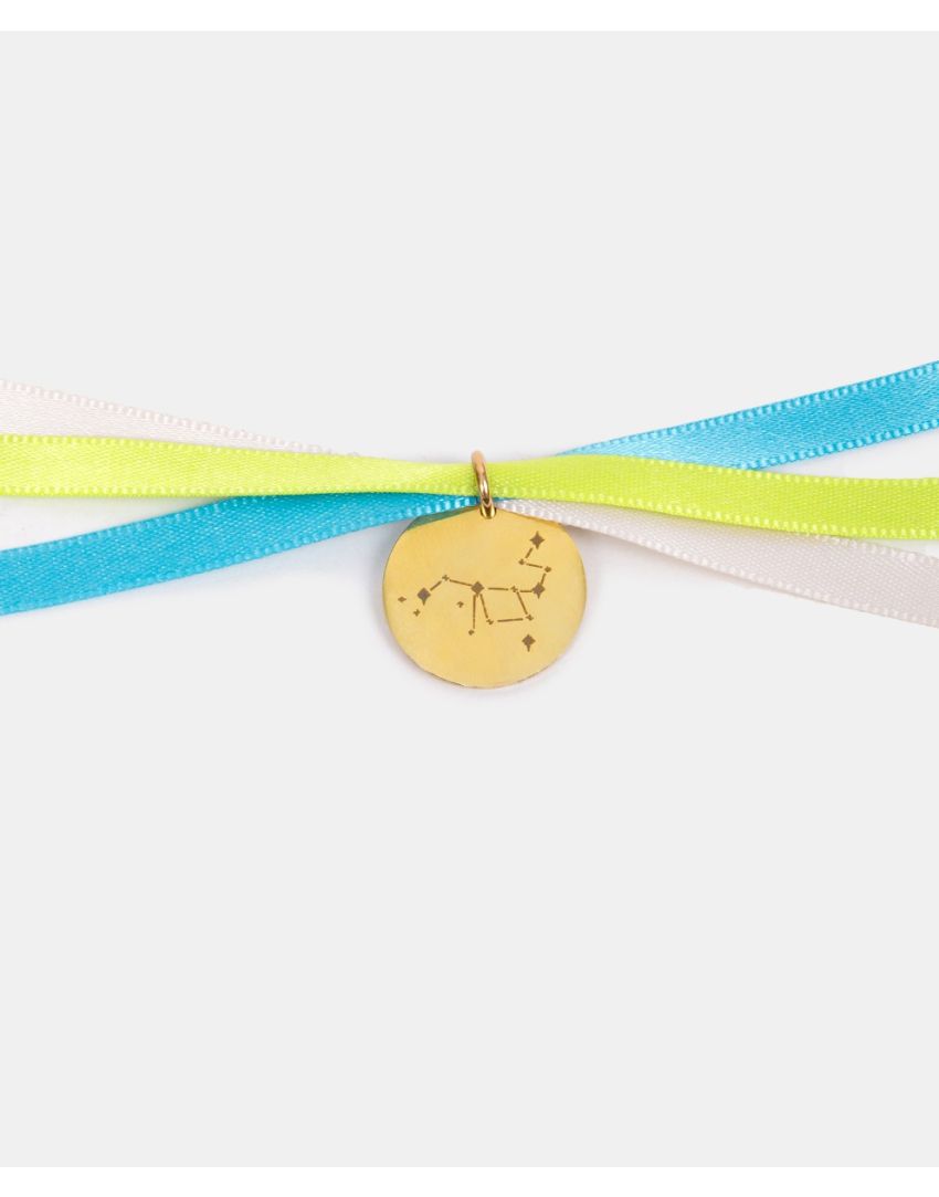 Pulsera Dije (charm)  grabado zodiacal signo Sagitario con listones intercambiables