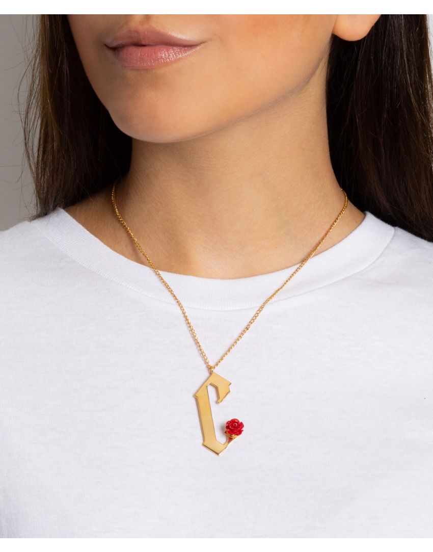 CADENA CON INICIAL GÓTICA Y ROSA ROJA 