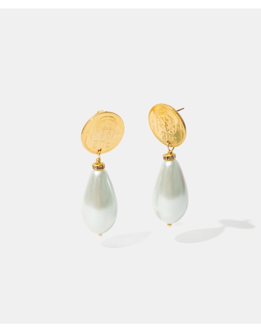 Aretes con moneda y perlas