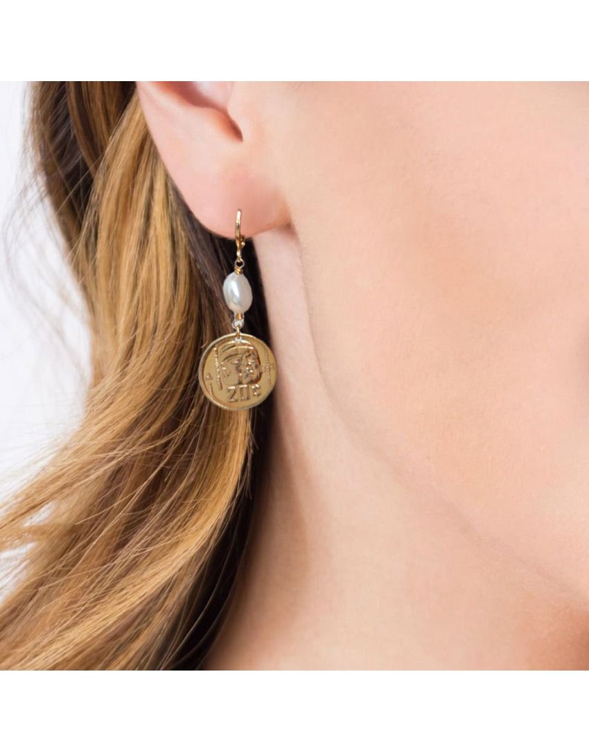 Aretes con moneda y perla